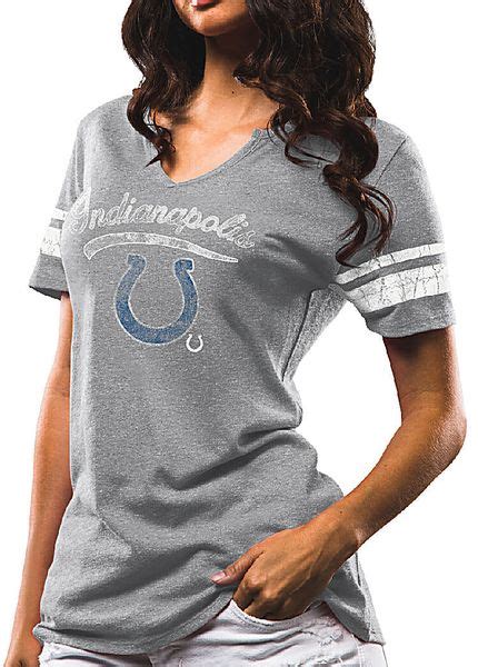 Ladies Indianapolis Colts Grey Game Tradition Notch Neck Tee Shirt Indianapolis Colts Apparel