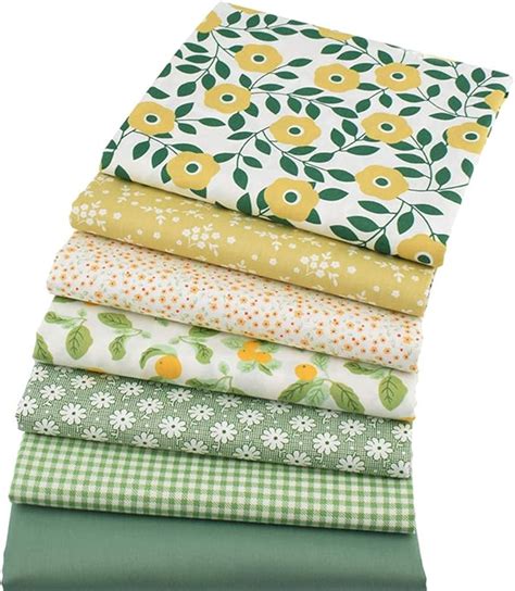 7 Pieces Green Fat Quarters Quilting Fabric Bundles 46cm X 56cm Top