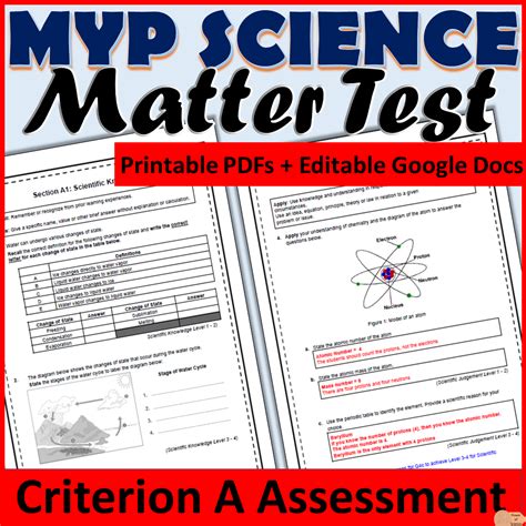 Myp Science Criterion A Assessment Matter Test Including Answers And Mark Scheme Teaching