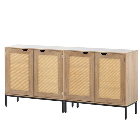 Kadyn Rustic Kitchen Storage Cabinet With 2 Rattan Doors Natural