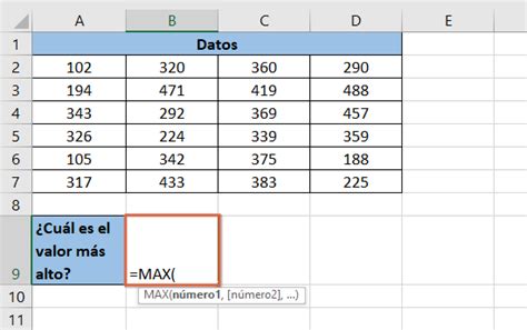 Función MAX en Excel usos fórmula o sintaxis y ejemplos