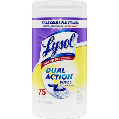 Lysol Dual Action Wipes Wipe Citrus Scent 7 Width X 8 Length