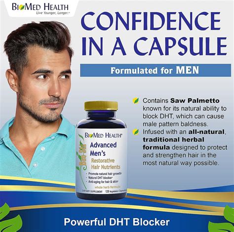 Biomed Health Hair Growth Vitamins For Men 120ct Saw Palmetto Dht Blocker With Biotin