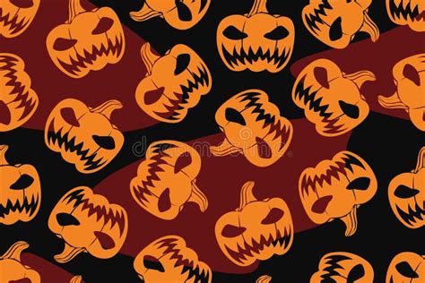 A Scary Terrifying Orange Pumpkin In A Seamless Dark Pattern For The