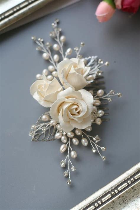 Ivory Flower Hair Pins Pearl Crystal Hair Pins Pearl Wedding