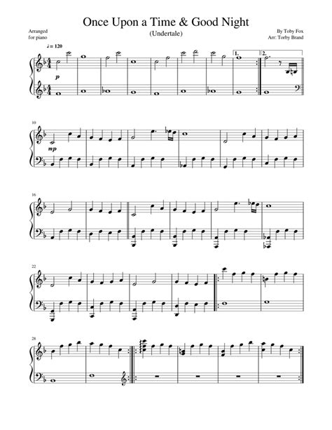 Once Upon A Time And Good Night Undertale Sheet Music For Piano Solo