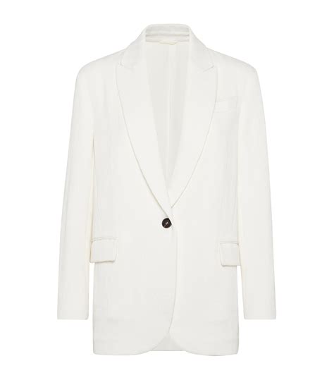 Brunello Cucinelli White Cotton Linen Chevron Blazer Harrods Uk