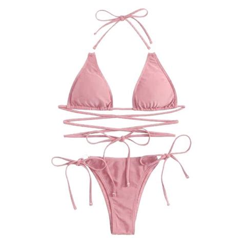 Buy Pcs Set Bikini Set Halter Neck Cross Strap Slim Fit Backless