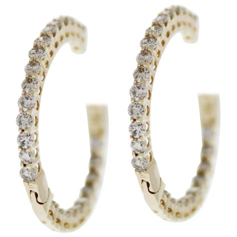 Inside Outside Round Brilliant Diamond Hoop Earrings Karat Gold