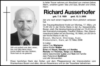 Traueranzeigen Von Richard Ausserhofer Trauer Bz