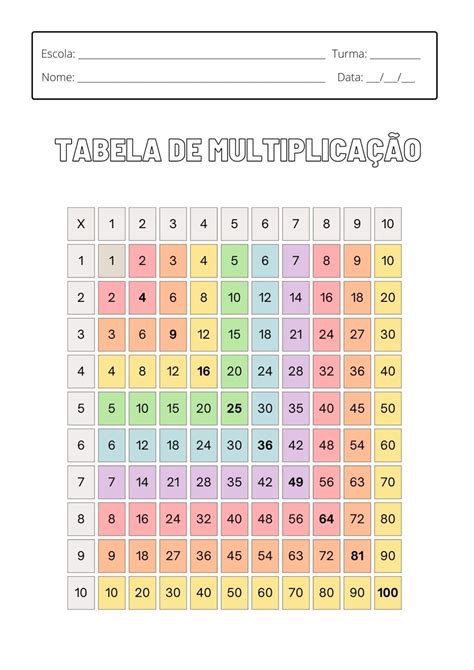 Tabuada Para Imprimir Modelos De Multiplica O Em Pdf