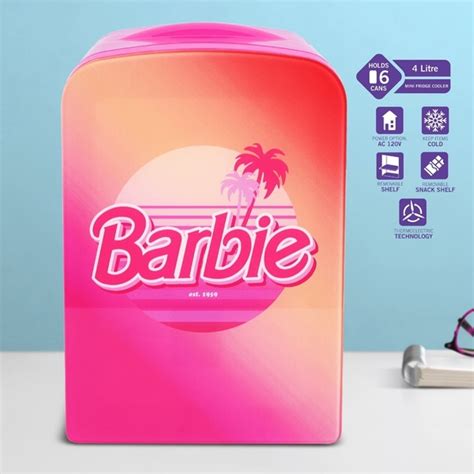 Barbie Holiday Last One Barbie Hot Pink Malibu 4l Cooler Mini Fridge With Glass Door 6 Can