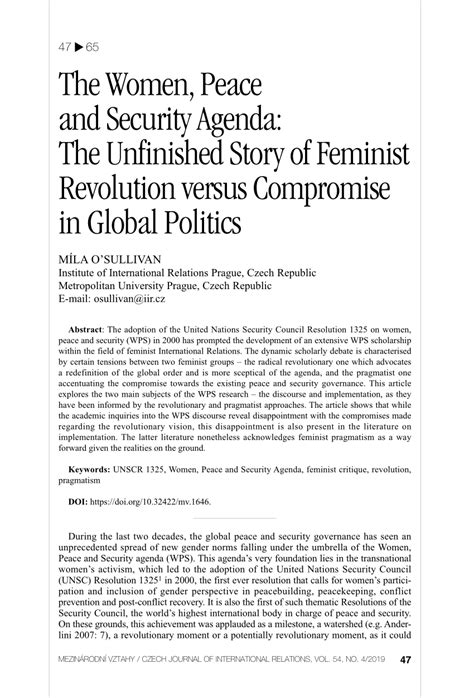 Pdf The Women Peace And Security Agenda The Unfinished Story Of