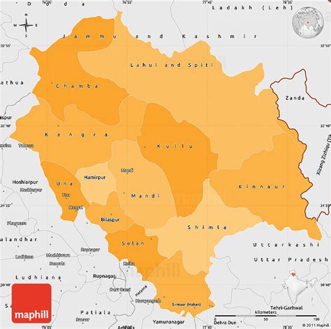 Political Shades Simple Map Of Himachal Pradesh Single Color Outside