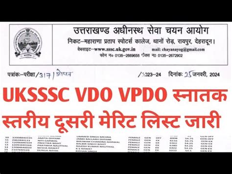 Uksssc Vdo Vpdo Marit List Jari Ukpsc New Update Uttarakhand Vdo