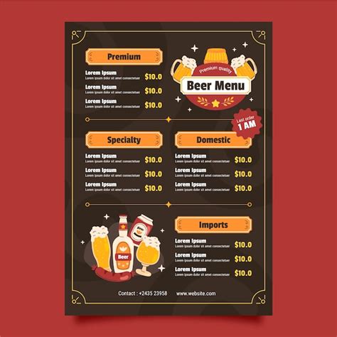 Free Vector Hand Drawn Beer Bar Menu Design