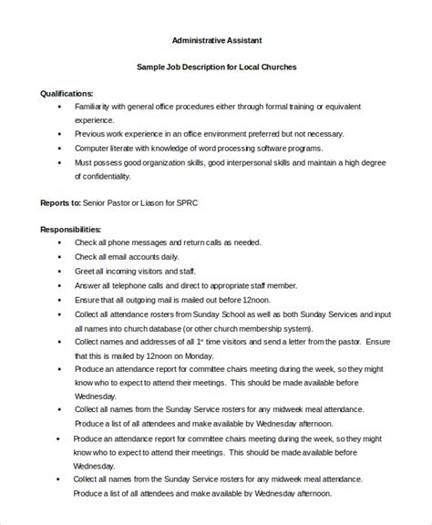 Free 9 Sample Administrative Assistant Job Descriptions In Pdf Ms Word