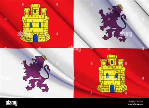 Castilla y León ondeando la bandera ilustración Regiones y ciudades de