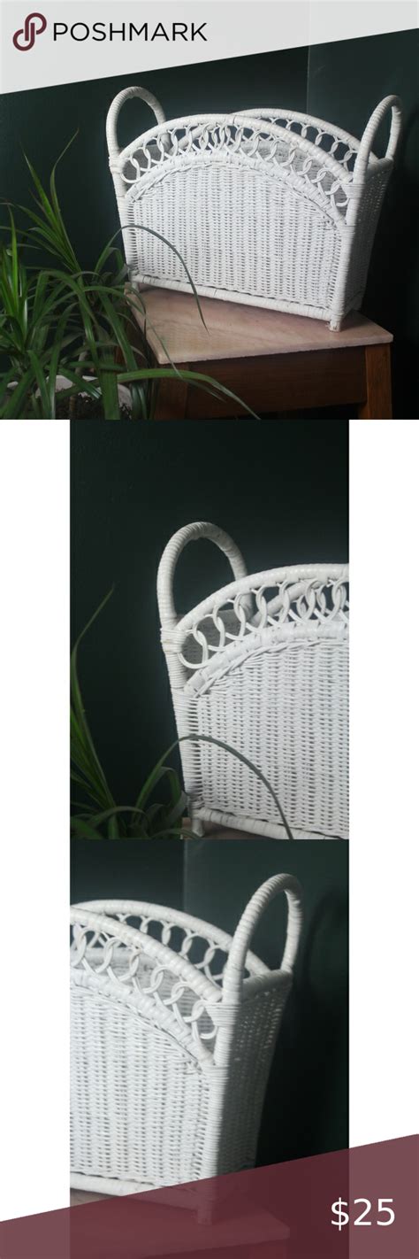 Vtg 70s White Wicker Magazine Rack White Wicker Wicker White Shabby