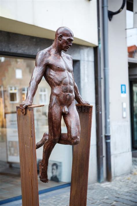 Statue Of Naked Man Modern Art In Ghent Belgium Vertical Shot