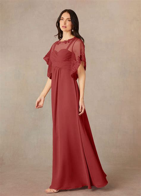 Rust Azazie Fauna A Line Sequins Chiffon Floor Length Dress Azazie