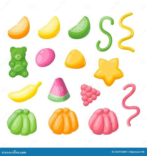 Cartoon Color Gummy Jelly Candy Icon Set. Vector | CartoonDealer.com ...