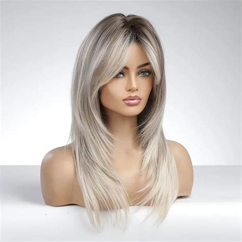 Long Ombre Grey Blonde Wigs Women Synthetic Layered Hair Wig Temu