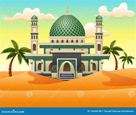 Cartoon Of Islamic Mosque Building On The Desert Stock Vector