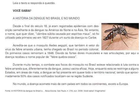 Texto Interpretação Sobre A Dengue 5o Ano Texto Exemplo