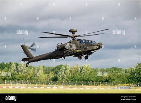 British Army Air Corps Boeing Ah2 Apache Military Helicopter Hovering