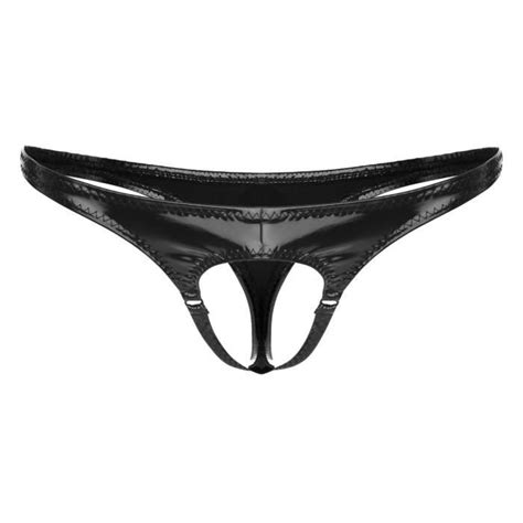 Iixpin Homme String Ouvert Cuir Verni Sexy Bikini Sous vêtement Wetlook
