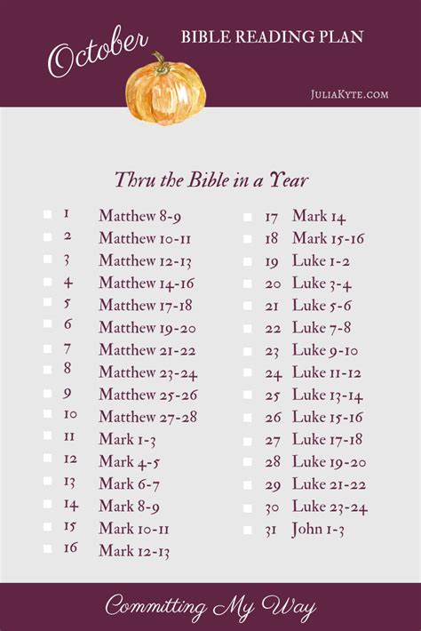 October Bible Reading Plan - Committing My Way