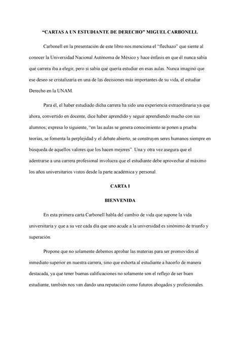 Carta I Carbonell CARTAS A UN ESTUDIANTE DE DERECHO MIGUEL