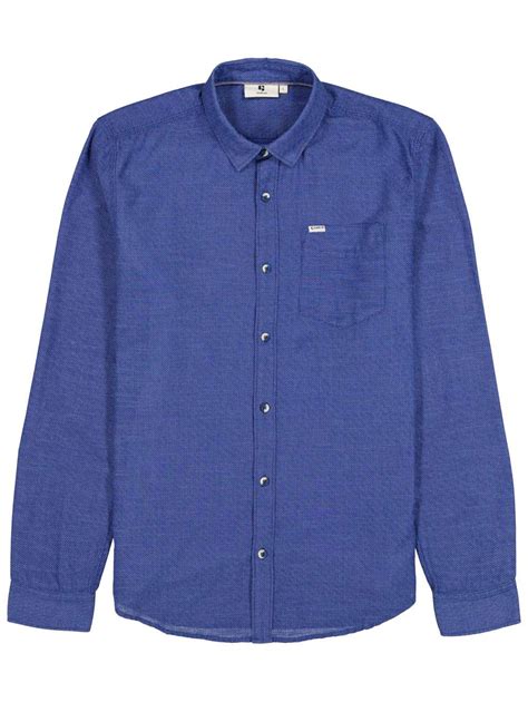 Chemise en coton bleue unie coupe droite col français et étiquette