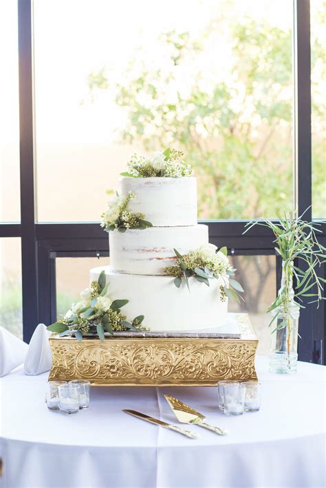 Eucalyptus Accented Naked Cake On Gold Stand