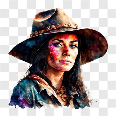 T L Charger Portrait Artistique D Une Femme Avec Chapeau De Cowboy Et