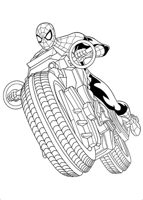 Spiderman Driving Motorcycle Coloring Page Free Printable Coloring