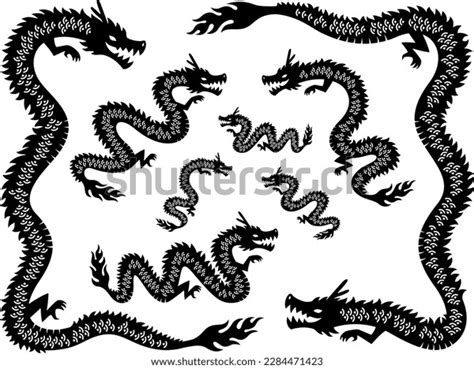 Black White Dragon Silhouette Illustration Set Stock Vector (Royalty Free) 2284471423 | Shutterstock