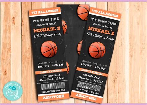 Basketball Ticket Birthday Invite Basketball Invitation Etsy