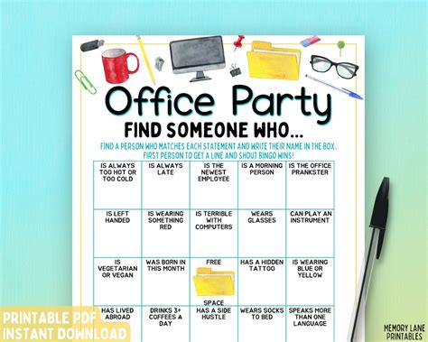 Office Party Find Someone Who Game Work Party Game Fun Printable Game Group Team Building Game