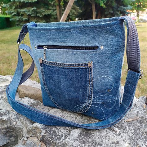 Blue Crossbody Upcycled Denim Bag Designer Jean Bag Eco Etsy