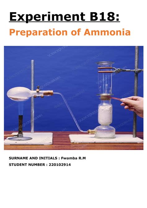 Preparation Of Ammonia Experiment B18 Preparation Of Ammonia Surname And Initials Fwamba R