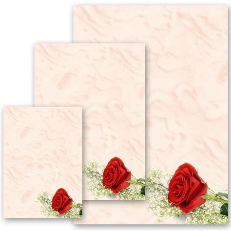 Briefpapier Rote Rose Blumen Blüten Liebe Hochzeit Blumenmotiv