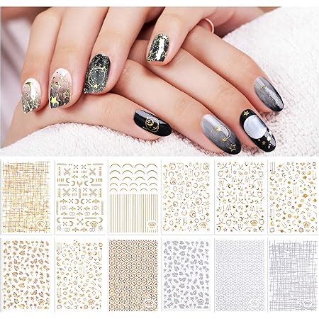 Vetpw Blatt D Nagelsticker Gold Und Silber Metallic Nagelaufkleber