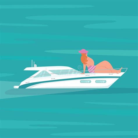 Modern Speed Yacht With Body Positive Woman In Ocean Sea Summer