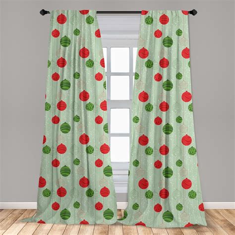 Christmas Curtains 2 Panels Set, Wavy Striped Baubles on Strings Snowy ...