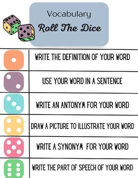 Vocabulary Dice Game By Shays Station Tpt