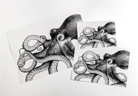 Octopus Dotwork Illustration Print Etsy Uk