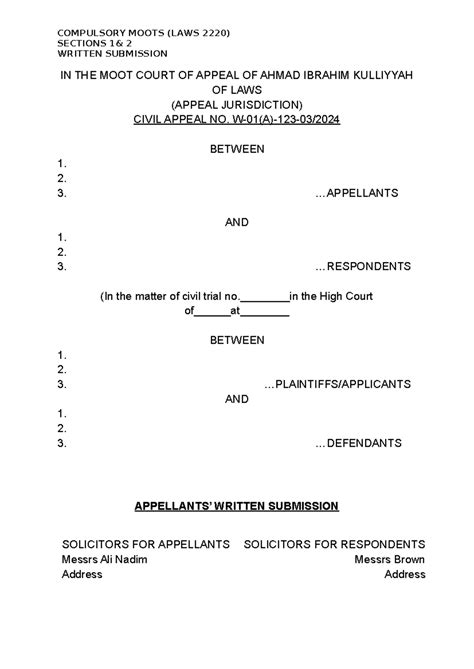 Appellant Written Submission SECTIONS 1 2 WRITTEN SUBMISSION IN THE