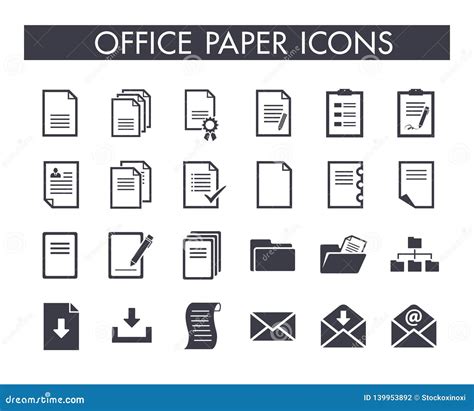 Office Paper Icon Set Stock Vector Illustration Of Desk 139953892